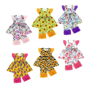 fashion causal custom prints Baby Girl Summer Clothes with Headband Flare Sleeve Kid Baby Outfit shorts Summer Baby Outfit