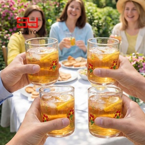 Verres à boire artisanaux transparents avec décoration florale sans pied pour jus, cocktails, vin, café, pour fiançailles, mariage, anniversaire - Product Image 5