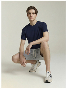 Custom High Quality Men's 86% Cotton 14% Spandex Seamless T <b>Shirt</b> 180GSM <b>80s</b> Combed Cotton Solid Color Breathable Undershirt - Product Image 6