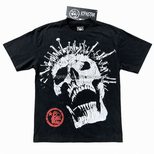 T-shirt unisexe oversize en jersey 100% coton, motif crâne, manches courtes, style streetwear hip-hop, col rond tricoté, bordure contrastée - Product Image 6