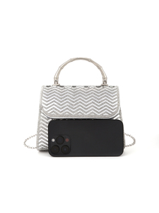 Bolso de Mano Tipo Clutch de Poliéster Brillante con Rayas y Pedrería, Diseño Cuadrado de la Marca Bell Luxury, para Mujer, Ideal para Fiestas y Eventos - Product Image 4
