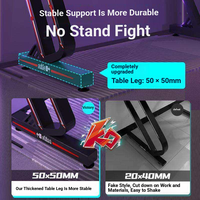 Bureau de jeu PC personnalisé noir avec LED RGB, table de course pour bureau à domicile