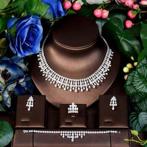 สร้อยคอทรงหยดน้ำขนาดใหญ่สุดหรูต่างหูเพทายลูกบาศก์4ชิ้นดูไบไนจีเรียสำหรับผู้หญิงอุปกรณ์งานเลี้ยงงานแต่งงาน S-348 - Product Image 2