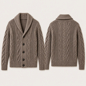 Cardigan ample en tricot torsadé 100 % <span class=keywords><strong>laine</strong></span> pour homme, col châle épais, boutonné, idéal pour l'automne et l'hiver - Product Image 1