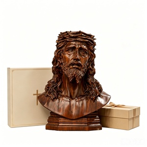 Busto de Jesús en Madera Maciza con Corona de Espinas, Escultura Religiosa Católica Cristiana, Decoración para el Hogar, Capilla o Altar, BGRS0045 - Product Image 6