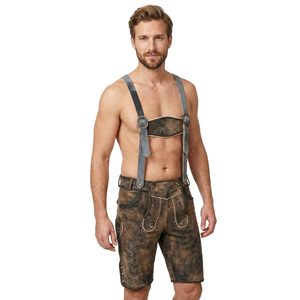 Shorts bavarois pour hommes, taille haute, motif floral brodé, boutons, en cuir, Lederhosen, Trachten, Shorts bavarois - Product Image 1
