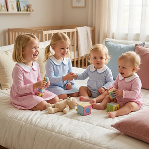 Abbigliamento per Neonata 0-3 Mesi, Tutina con Colletto Peter Pan, Maniche Lunghe con Volant, Coordinato per Sorelle 	 Abiti per Bambine - Product Image 1