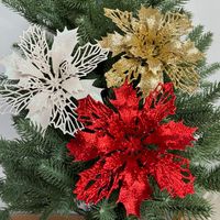 15cm Weihnachts-Bestseller Künstliche Blume mit Goldpuder Doppelschichtige Ausgehöhlte Blütenköpfe aus Kunststoff-Spritzguss