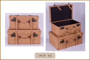 Decorative Suitcase Trunk Vintage Studded Leather <strong>Storage</strong> <strong>Boxes</strong> with Bronze Latches and <strong>Brown</strong> Handles Multi Colored - Product Image 3