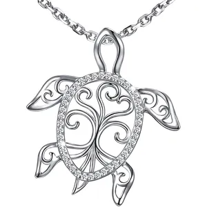 Hot sale cute 925 sterling silver sea turtle necklace tree of life tortoise pendant jewelry gift for women