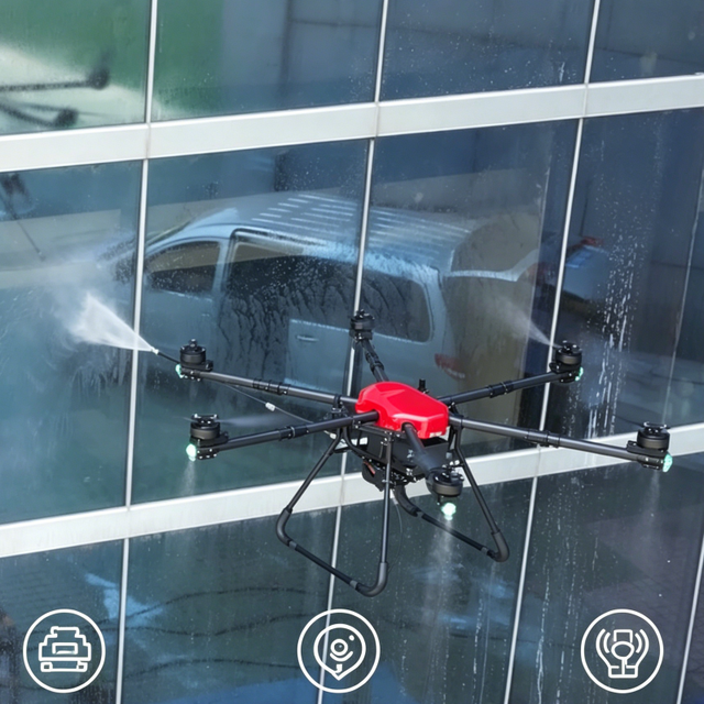 Windproof Adjustable Spray Industrial Park Aluminum Factory Roof Cleaning Drone High Rise Balcony Glass Washing Drone