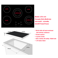 Table de cuisson en céramique de 36 pouces avec 5 zones, cuisinière électrique encastrée sans gaz