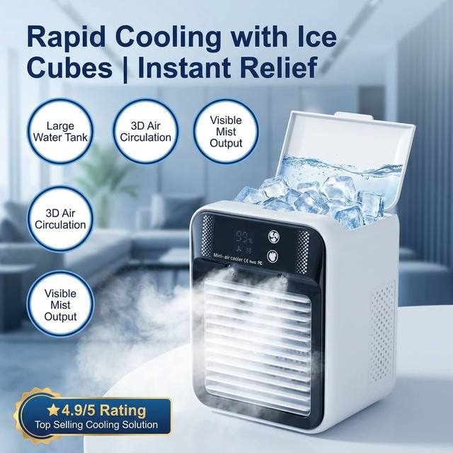 Portable USB Air Cooler & Humidifier with Air Purifying 2-Speed Low Noise Energy Saving for Indoor Use