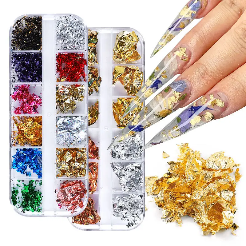 Nail Art Gold Silver Aluminum Foil Irregular Design Glitter Sequins Nail Sticker Manicure Accesorios DIY Gel Polish Decoration