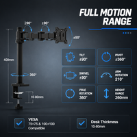 Bras de moniteur ergonomique à ressort mécanique, mouvement complet, double VESA, hauteur réglable, inclinaison pour moniteur de 17 à 32 pouces