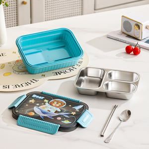 Stainless Steel Lunchbox 800-1000ml With Sealed <b>Compartments</b> For Office And Students Pink Blue Green Purple Cartoon Pattern - Product Image 3