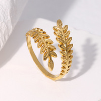 Exquisito Anillo Ajustable de Hoja de Acero Inoxidable con Baño de Oro de 18k, Estilo Bohemio Minimalista y Moderno, Joyería Casual de Moda