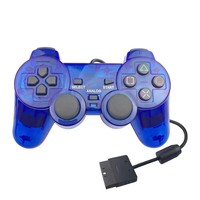 Manette filaire transparente avec poignée ergonomique et fonction de vibration pour console PS2