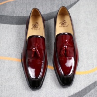 Mocassins de luxe pour hommes à pampilles en cuir verni brillant, chaussures à enfiler rouge bordeaux, pour occasions formelles, affaires, mariage, design OEM/ODM