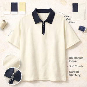 เสื้อโปโลซิปแบบกำหนดเองสำหรับผู้ชาย สีพื้น เนื้อผ้านุ่ม ระบายอากาศได้ดี เสื้อโปโลลำลองสำหรับธุรกิจ รับทำโลโก้ OEM - Product Image 1