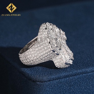 Anillo de cruz Iced Out con diamantes cultivados en laboratorio redondos y baguette, plata S925, joyería hip hop para hombre, anillo religioso para hombre - Product Image 2