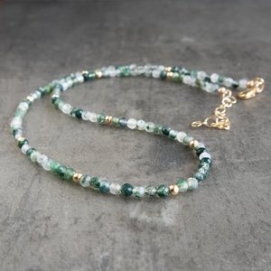 Zooying Moss Agate Crystal Jewelry Beaded Gemstone Choker <strong>Necklaces</strong> For Women - Product Image 1