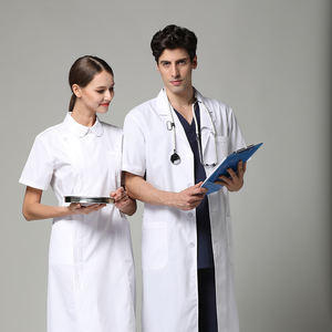 Camice da Laboratorio Unisex in Policotone Twill Bianco a <span class=keywords><strong>Maniche</strong></span> <span class=keywords><strong>Corte</strong></span> con Tasche e Rilevamento Ago per Ospedali e Cliniche - Vendita all'Ingrosso - Product Image 3