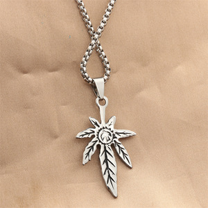 Collier avec pendentif en forme de feuille d'érable turquoise en acier inoxydable, style punk rétro pour hommes, 280611 - Product Image 2