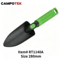 Truelle à main compacte 280 mm avec double échelle de profondeur, noire mate, à poignée ergonomique rainurée, pour jardinage et plantation