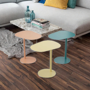 Ensemble de tables basses modernes minimalistes écologiques et durables aux couleurs pastel, plateau et base en acier inoxydable pour le mobilier de salon - Product Image 3
