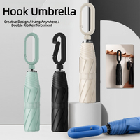 Parapluie pliant coupe-vent avec poignée mousqueton, logo personnalisé OEM, double nervure, revêtement UV noir, pour homme, promotion de marque, cadeau d'affaires