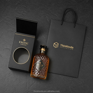 Scatola Rigida Nera Goffrata per Liquori con Finestra Rotonda e Bordo in Lamina d'Oro per Confezioni Regalo di Alcolici Premium - Product Image 4