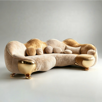 Canapé en velours en forme de nuage, style luxe léger, avec éléments artistiques en fibre de verre, mousse élastique haute densité, pour salon