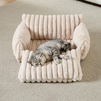 Lit pour chien et chat rectangulaire de luxe d'intérieur, design moelleux avec housse amovible, motif rayé doux, lit de canapé pour petit chien de soutien