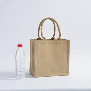 Toptan özel Logo doğal beyaz eko dostu çuval bezi bakkal Tote jüt çanta alışveriş promosyon için