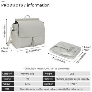 Bolsa de pañales de cuero vegano, <span class=keywords><strong>mochila</strong></span> para bebé, bolsa de maternidad cambiante de viaje, bolsas de pañales de cuero, mochilas de mamá para bebés - Product Image 2