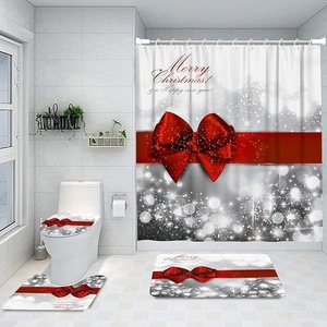Red Candy Canes Swirls Polyester Shower Curtain Bathroom Curtain Digital Print Custom Print Waterproof Bulk Wholesale Modern 3 - Product Image 2