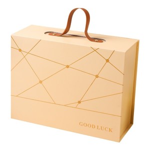 Caja de Regalo Rígida Plegable con Estampado Geométrico Dorado Personalizado, con Asa de Cuero PU, Caja de Embalaje Tipo Maleta Plegable - Product Image 1