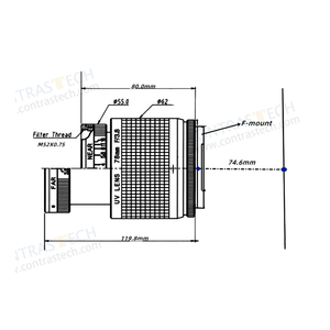 เลนส์ไอริสแบบแมนนวล F-Mount 1 นิ้ว 78 มม. ระยะโฟกัสคงที่ F3.8 ครอบคลุม 190-1000 นาโนเมตร <span class=keywords><strong>FA</strong></span> UV สำหรับกล้องความเร็วสูง - Product Image 5