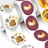 Autocollants personnalisés ronds avec logo, imperméables, pour restauration rapide, pour hamburgers, autocollants de 2/3 pouces pour sacs à emporter en rouleaux