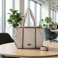 Sac fourre-tout de créateur grande capacité pour femme, sac à main en toile pour le bureau avec empiècements en cuir PU, sac à bandoulière pour femme