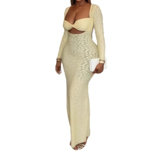 Vestidos Largos Elegantes y Sensuales para Mujer, Nueva Colección de Otoño, Color Sólido, Manga Larga, Corte Entallado - Product Image 1