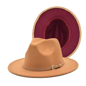 Fête de gros personnalisé large bord Chapeau Fedora chapeau deux Double couleurs laine Fedora chapeaux