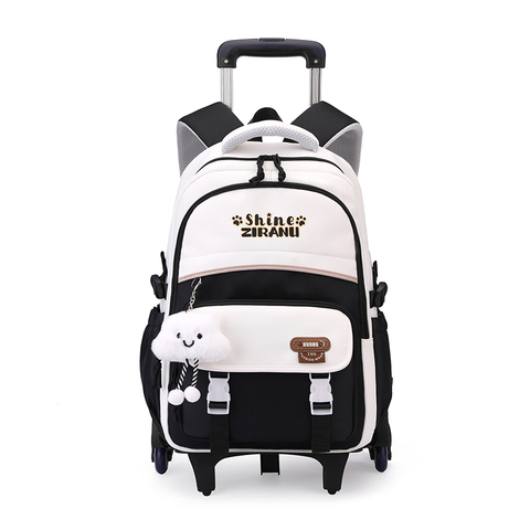 Fashionable Students Trolley Backpack Cute Cartoon Girls Rolling Backpack Large Capacity Children's School Bags with Six Wheels