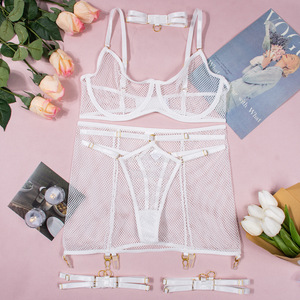 Ensemble de lingerie <span class=keywords><strong>6</strong></span> pièces en résille : Corset, <span class=keywords><strong>Porte</strong></span>-jarretelles, Collier de cou, <span class=keywords><strong>Sangles</strong></span> de jambe - Product Image 6