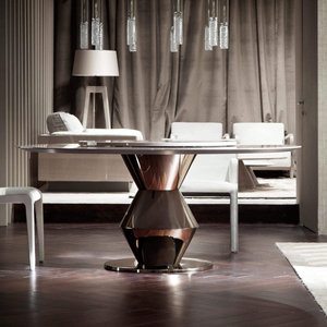 Hiện Đại Mộc mạc cửa hàng Nâu nối dài bàn ăn hình chữ nhật gỗ sồi với kim loại trung tâm có thể gập lại cho phòng khách sử dụng - Product Image 5