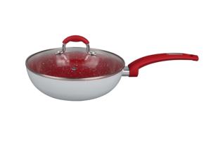 Sartén Wok de aluminio de 24cm con tapa de vidrio, diseño clásico, granito antiadherente rojo, uso doméstico, sartén profunda - Product Image 2