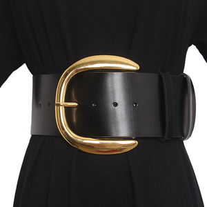 Cinturón de Cuero Genuino de 8 cm de Ancho para Mujer, Estilo Vintage, con Hebilla Geométrica de Aleación, Accesorio de Moda Transpirable para Faldas - Product Image 1