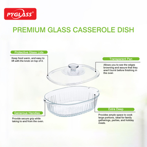 Casserole ovale en verre Pyglass pour cuisine moderne avec couvercles, grande capacité, compatible lave-vaisselle et micro-ondes, 1800 ml - Product Image 4