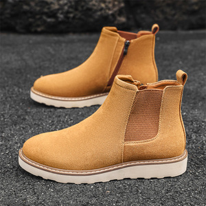 Botas de cuero para hombre, botas de trabajo de cuero de caballo salvaje de una sola pieza, botas cortas retro de media pantorrilla para hombre - Product Image 2